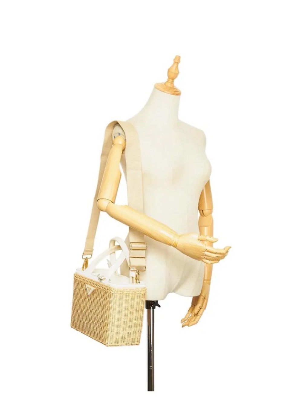 Prada White Leather & Natural Wicker Tote - Picture 8 of 15